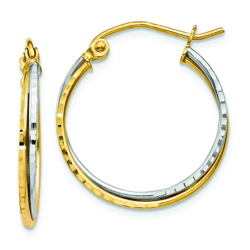 Twist Two Tone Hoop Earrings in 14k Yellow Gold image number null